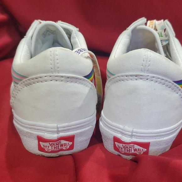 Vans White Pride Sneakers with Rainbow Stripes And Pastel Rainbow Stripes - Picture 13 of 14